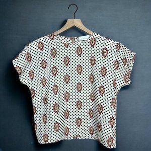David Benjamin Vintage Printed Medallion Cap Sleeve Boxy Crop Blouse